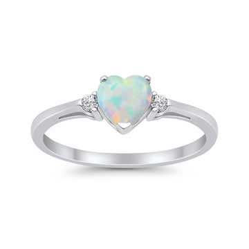 Heart Promise Engagement Ring Lab Created White Opal 925 Sterling Silver
